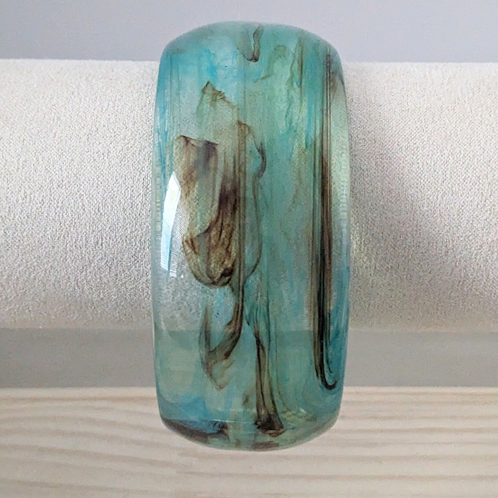 Aqua and Brown Swirl Acrylic Bracelet - Picture 3 of 3